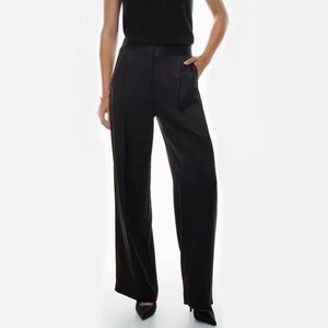 BABATON Pleated Black Satin Pant